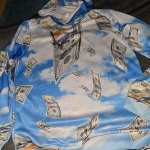 Blue and White Cash Money Performance Hoodie Sz 160 Youth Large